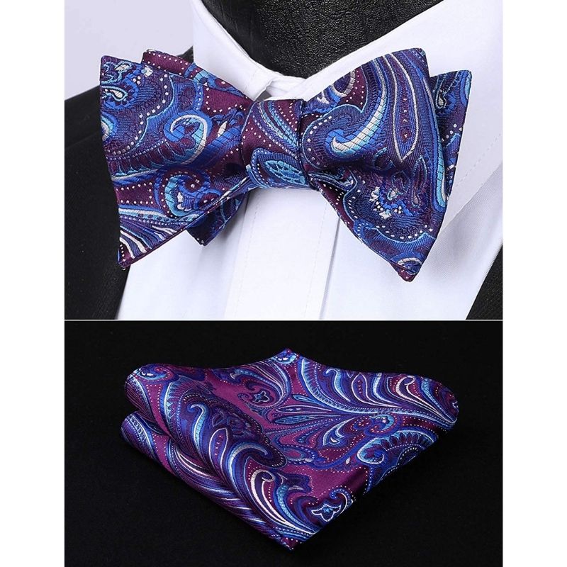 Paisley Bow Tie & Pocket Square - B-PURPLE/BLUE-1
