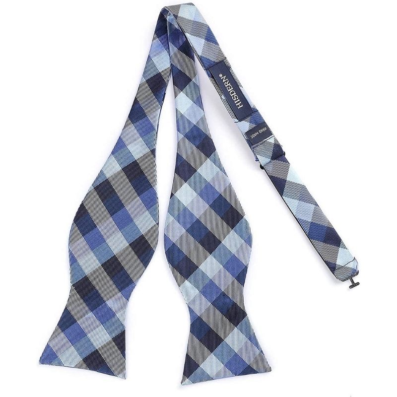 Plaid Suspender Bow Tie Handkerchief 02 Steel Blue Gray
