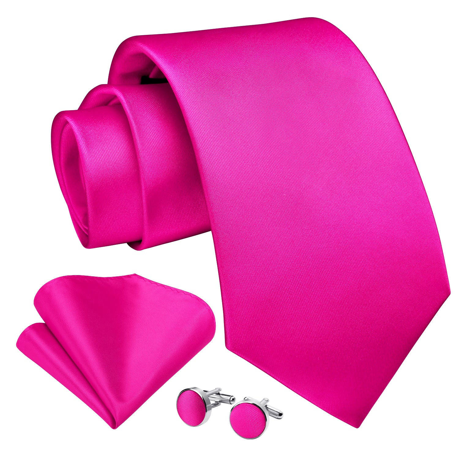 Solid Tie Handkerchief Set - A1-HOT PINK