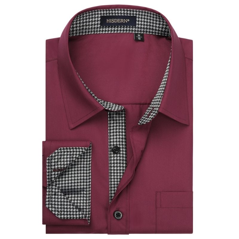 Casual Formal Shirt with Pocket - 06-BURGUNDY2