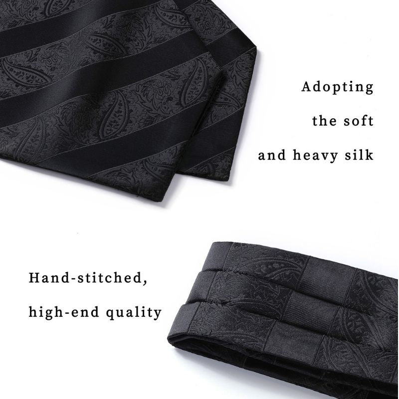 Floral Paisley Ascot Cravat Scarf - A-BLACK PAISELY