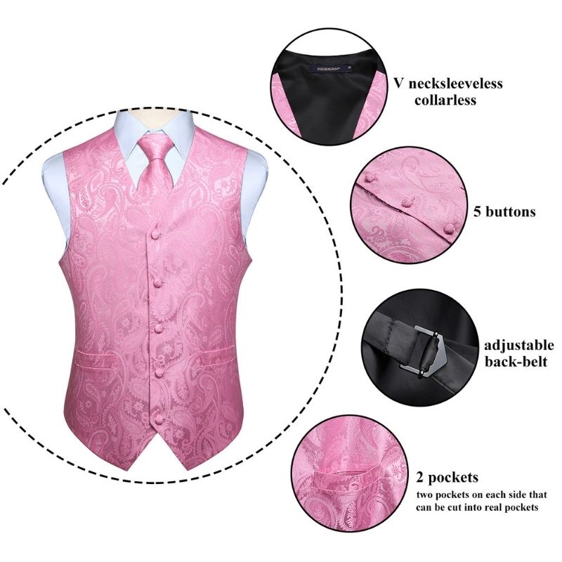 Paisley Vest Tie Handkerchief Set Pink