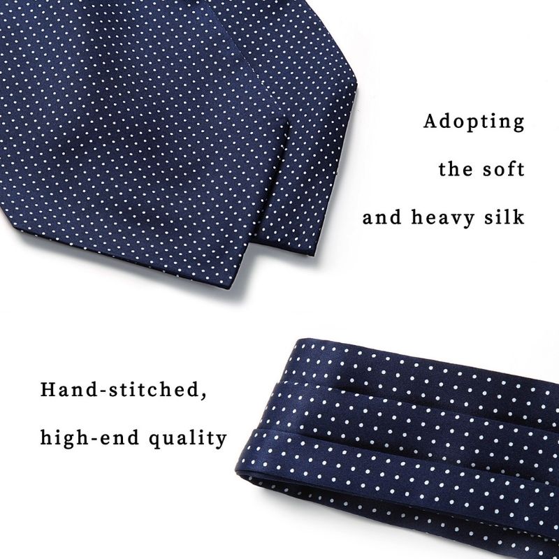 Polka Dot Ascot Cravat Scarf - NAVY BLUE/SILVER