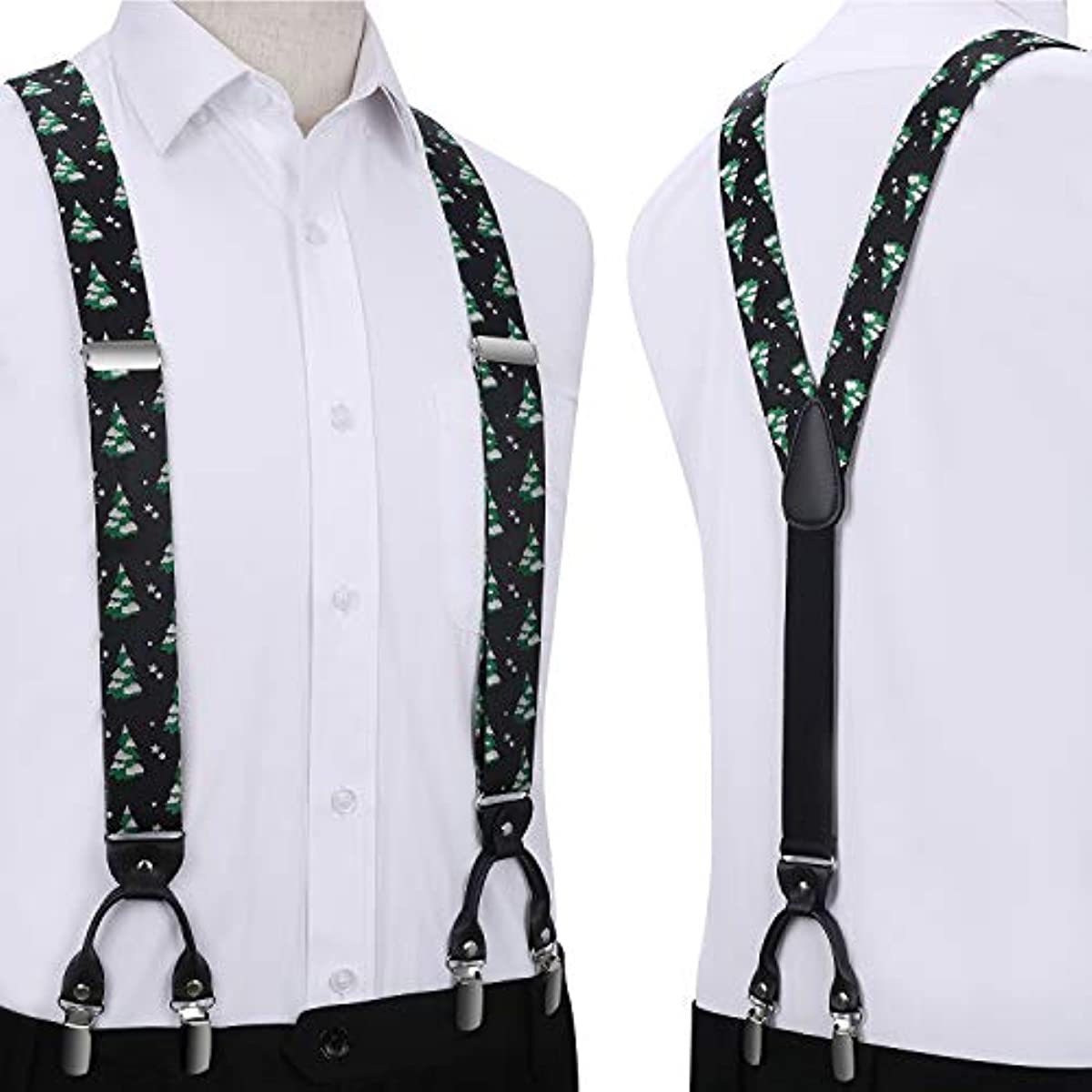 Christmas Suspender Pre-Tied Bow Tie Handkerchief - 09-GREEN/BLACK