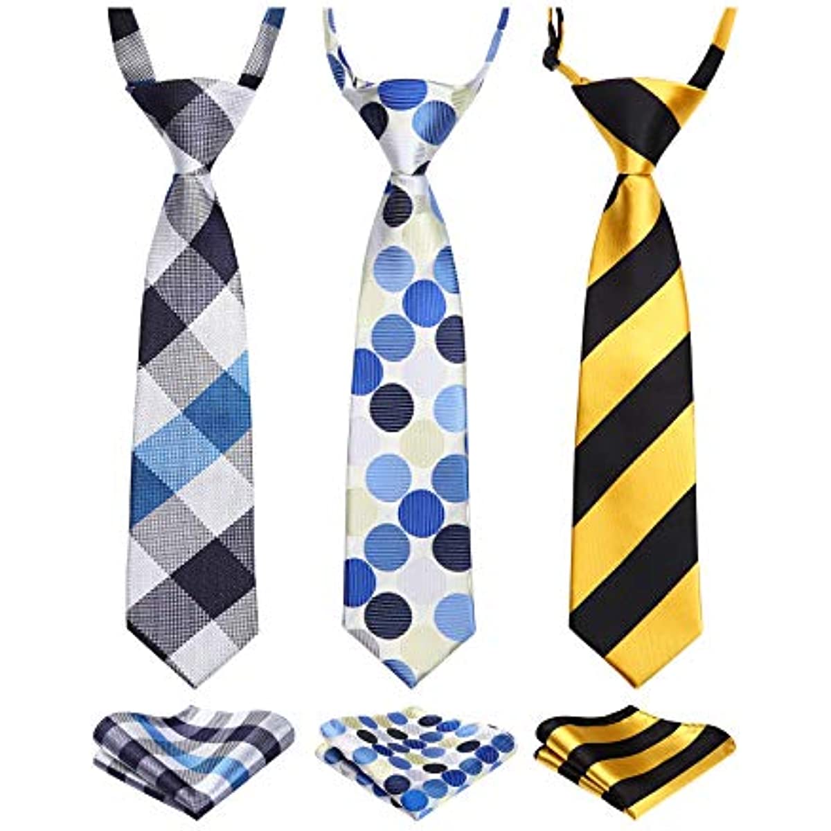 3PCS 13"/15" Boy's Pre-Tied Necktie Handkerchief Set - T3E005
