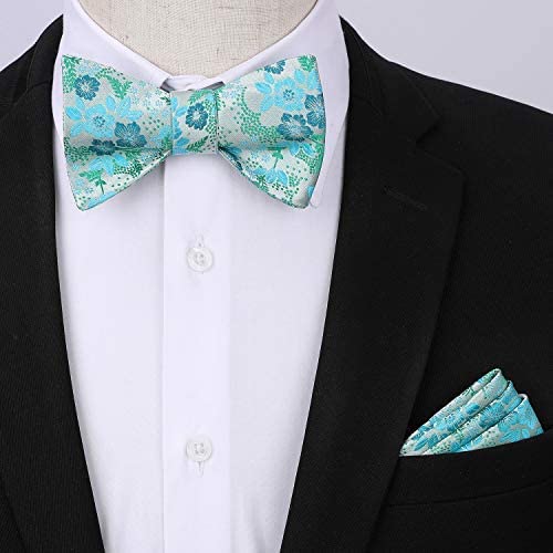 Paisley Floral Suspender Bow Tie Handkerchief 9 Green Turquoise