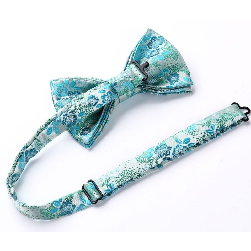 Paisley Floral Suspender Pre Tied Bow Tie Handkerchief A6 Green Turquoise