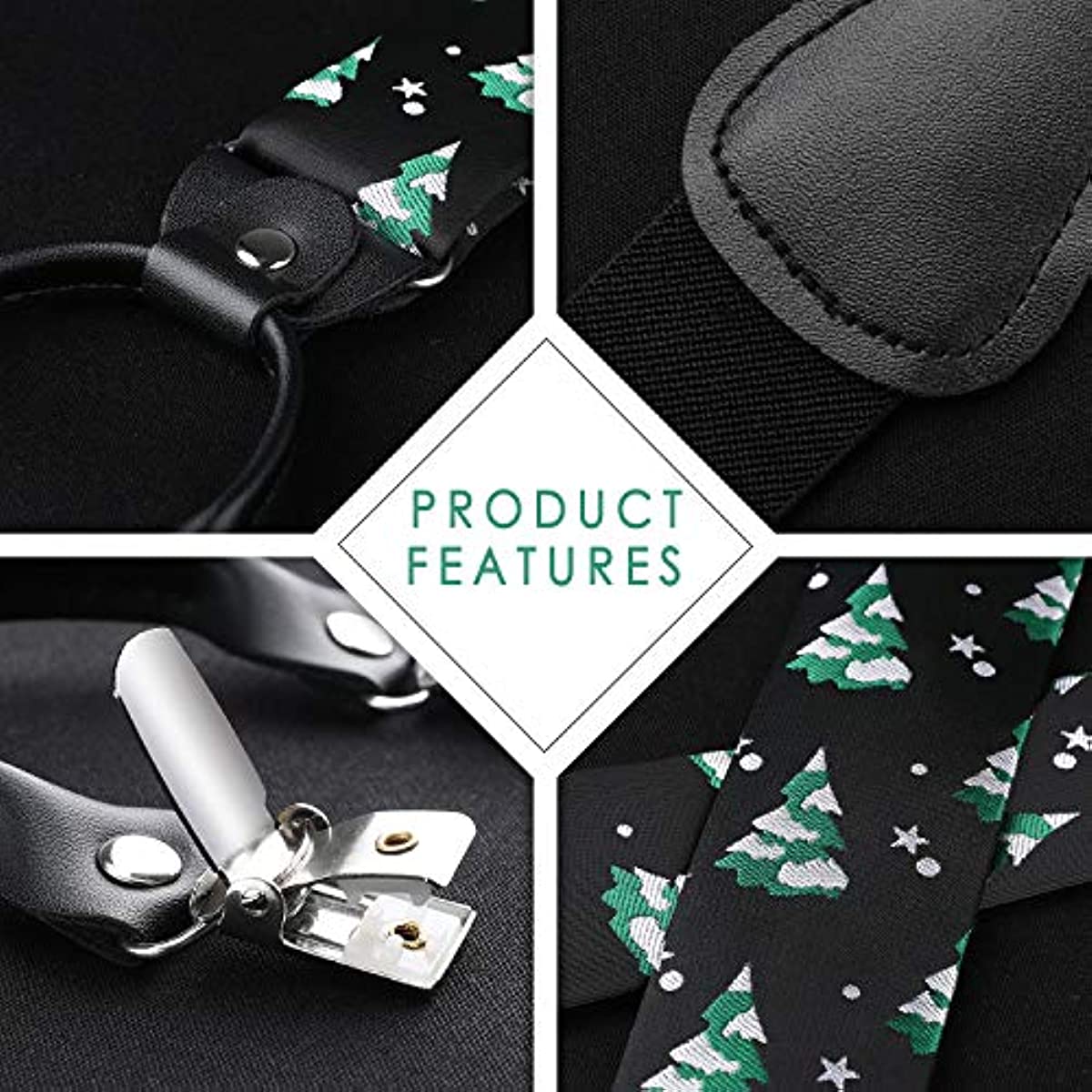 Christmas Suspender Pre-Tied Bow Tie Handkerchief - 09-GREEN/BLACK