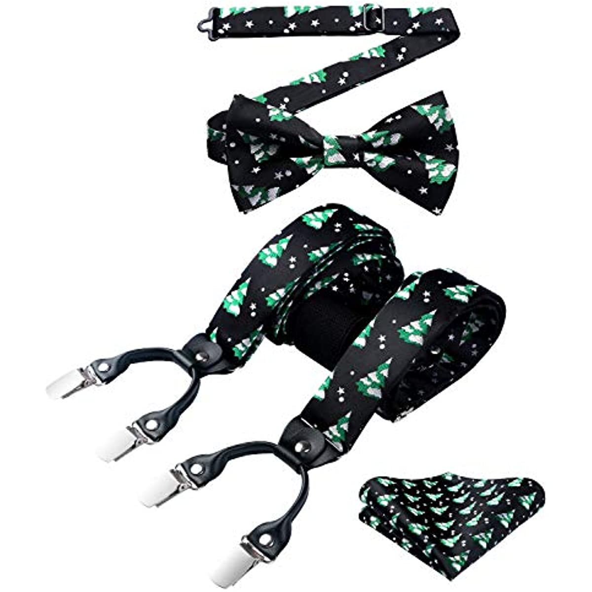 Christmas Suspender Pre-Tied Bow Tie Handkerchief - 09-GREEN/BLACK