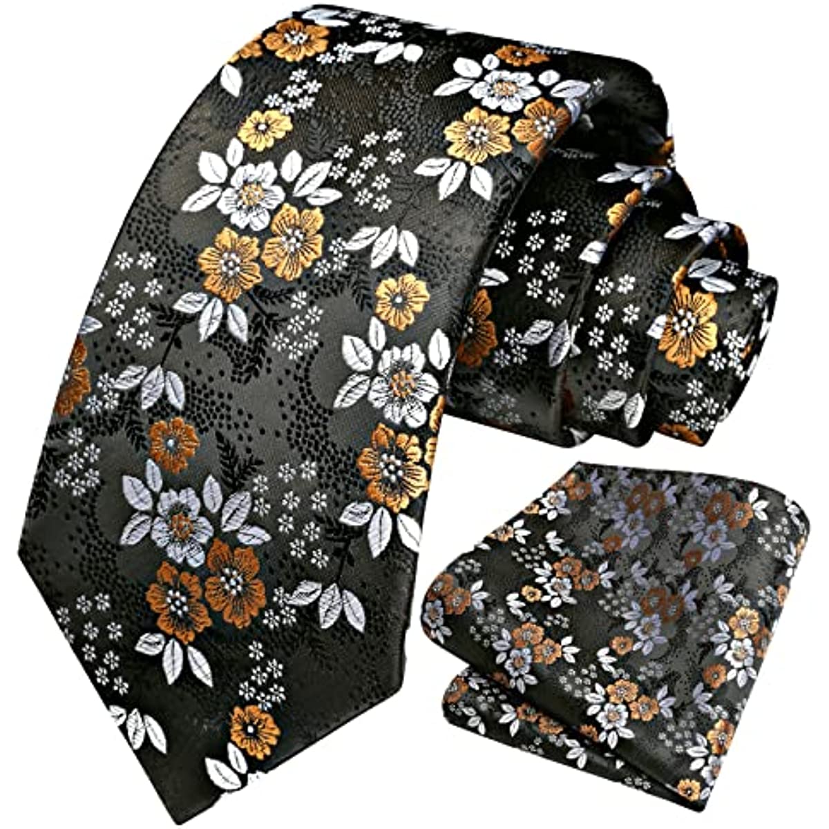Floral Tie Handkerchief Set - X-ORANGE WHITE