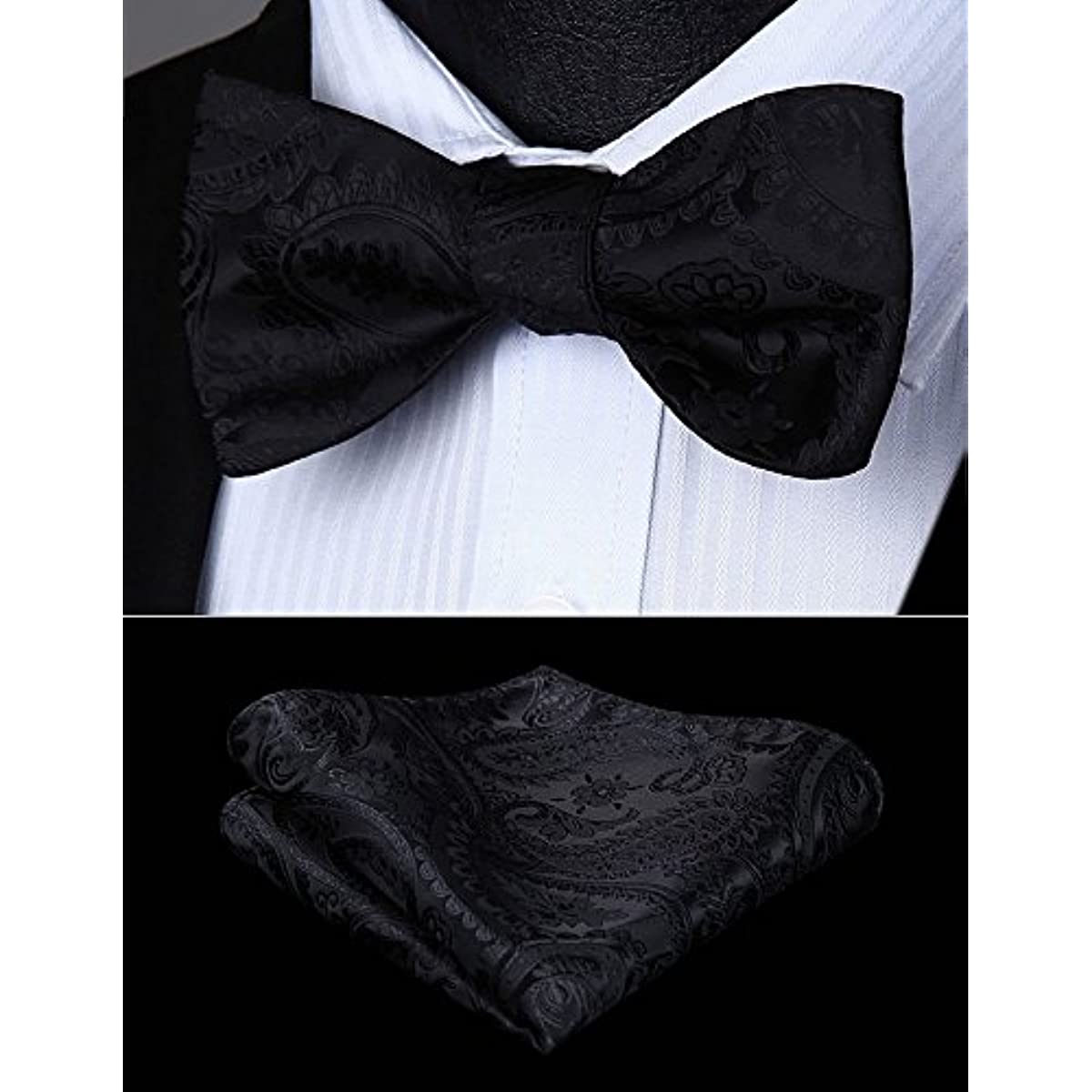 Floral Paisley Bow Tie & Pocket Square Sets - C-BLACK