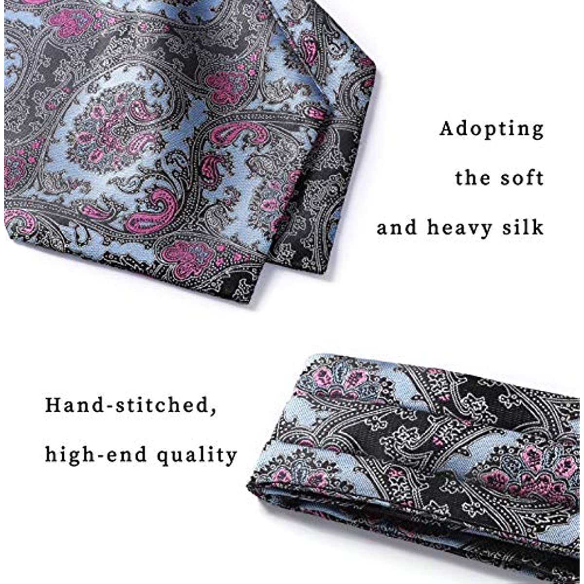 Paisley Ascot Handkerchief Set - A-BLUE PINK FORAL
