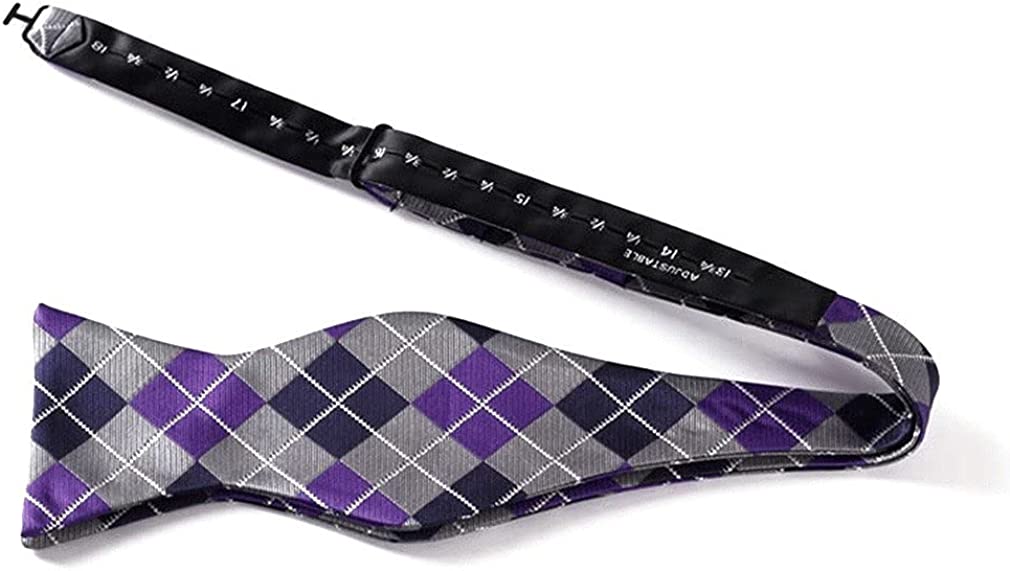 Plaid Suspender Pre Tied Bow Tie Handkerchief Purple Gray