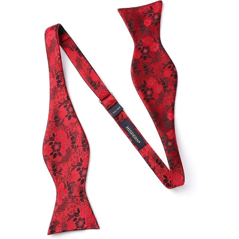 Floral Paisley Suspender Bow Tie Handkerchief 2 Red Black 01