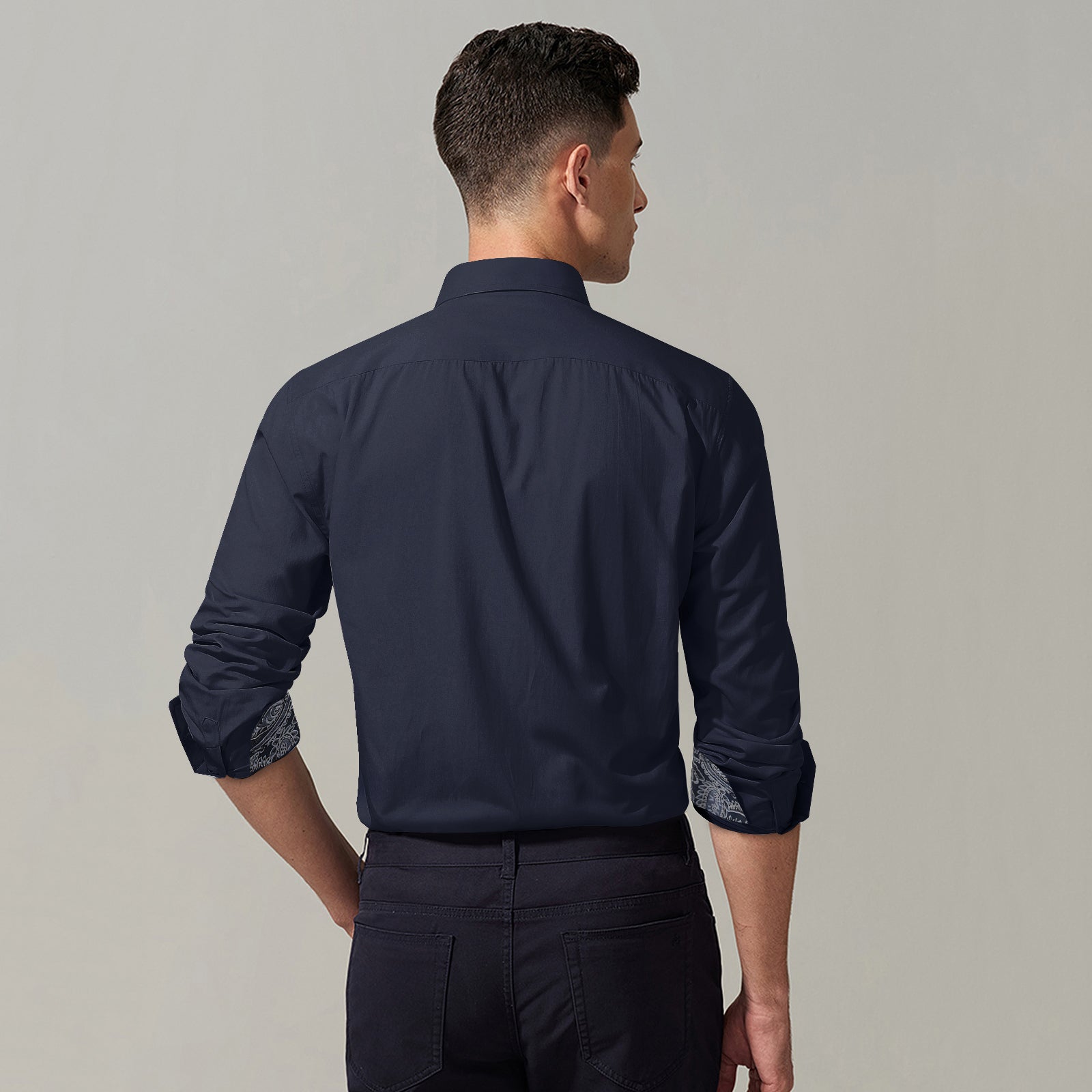 Casual Formal Shirt with Pocket - 16-NAVY BLUE/PAISLEY