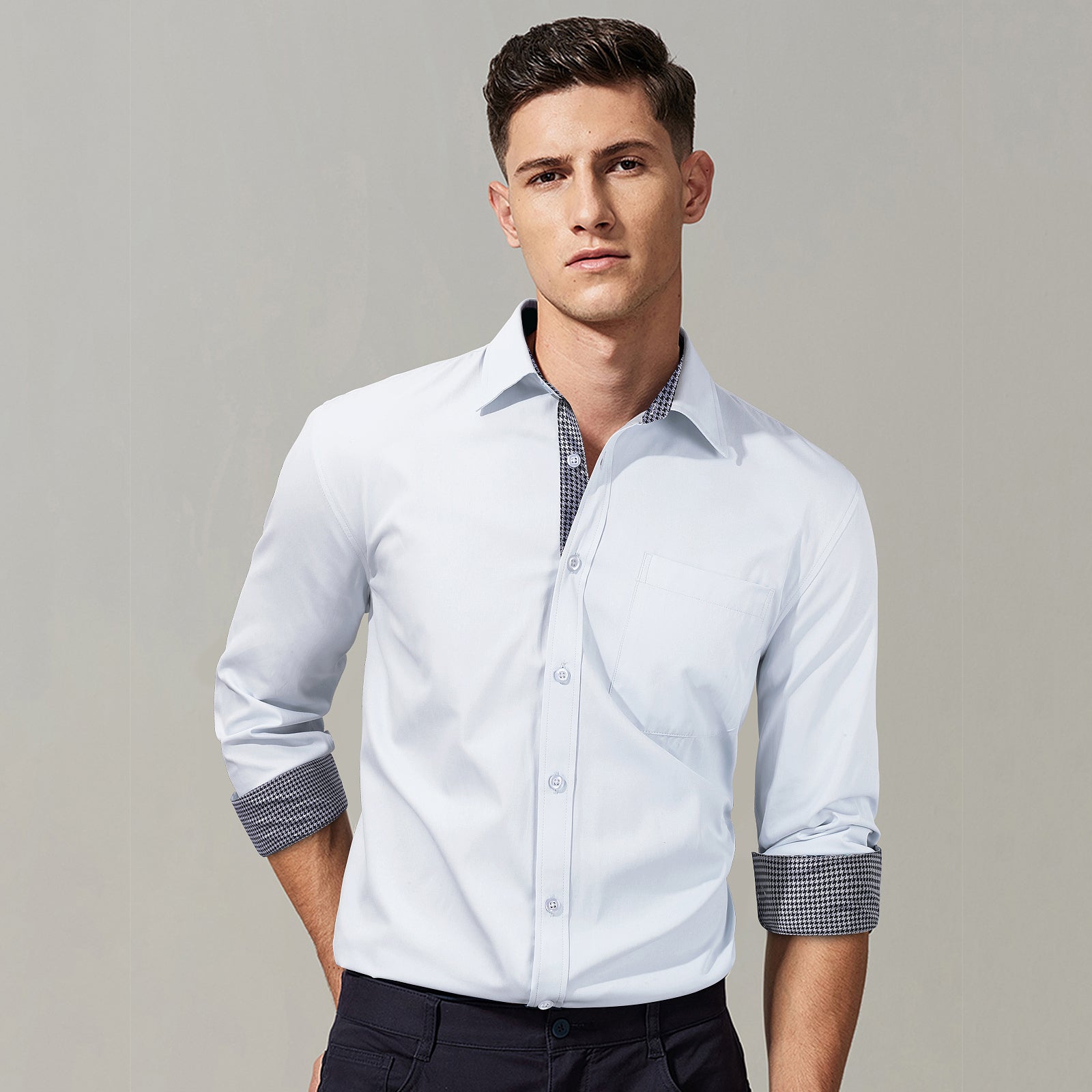 Casual Formal Shirt with Pocket - G-WHITE 2