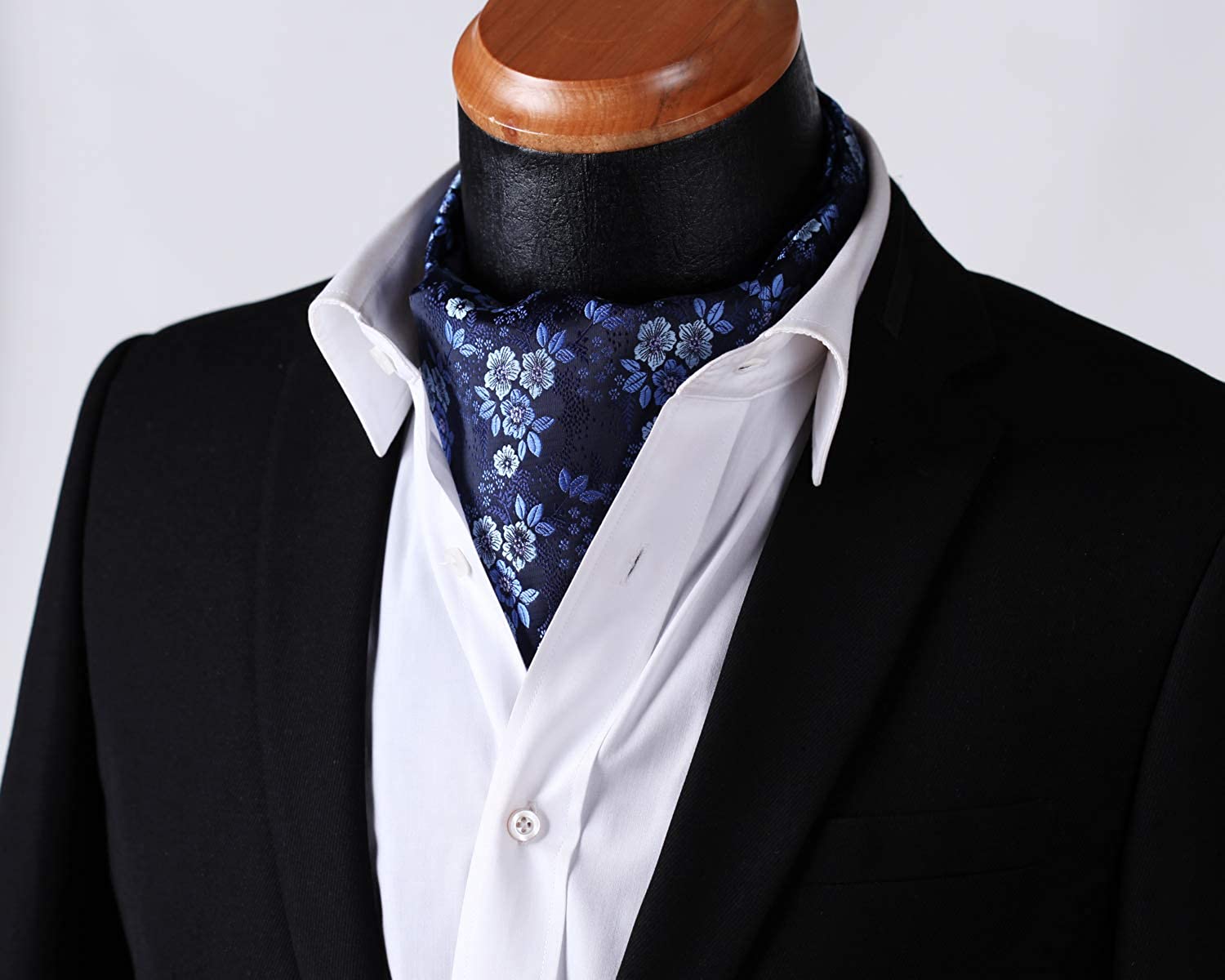 Floral Paisley Ascot Cravat Scarf - NAVY BLUE