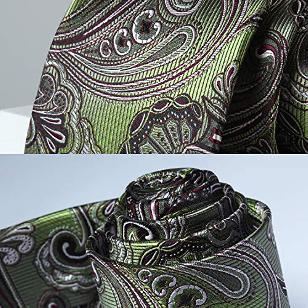 Paisley Tie Handkerchief Set - OLIVE GREEN/BURGUNDY