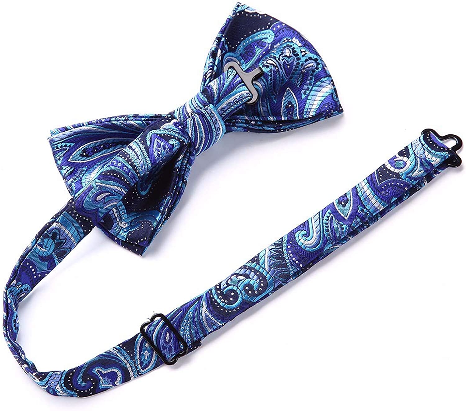 Floral Paisley Suspender Pre Tied Bow Tie Handkerchief B10 Blue White