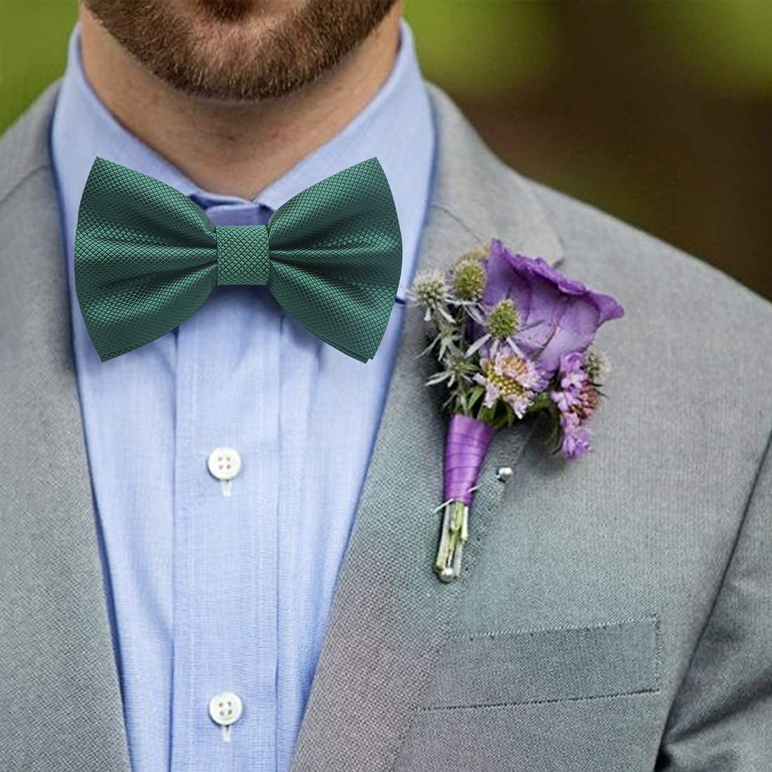 Solid Pre-Tied Bow Tie & Pocket Square - G-EMERALD GREEN
