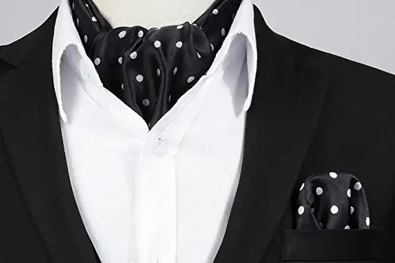 Dot Y Ascot Cravat Scarf B Black Polka Dot