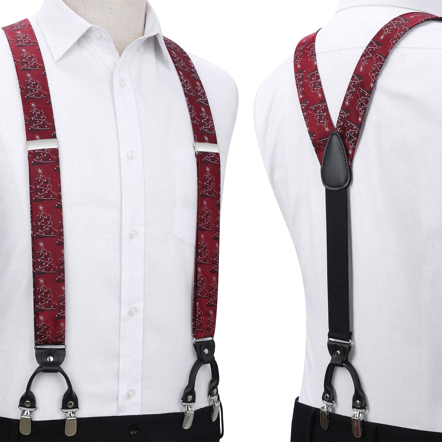 Christmas Suspender Pre Tied Bow Tie Handkerchief 02 Burgundy White