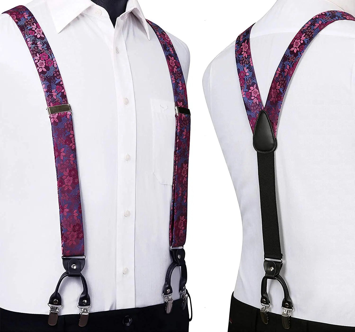 Floral Paisley Suspender Bow Tie Handkerchief 8 Purple Pink