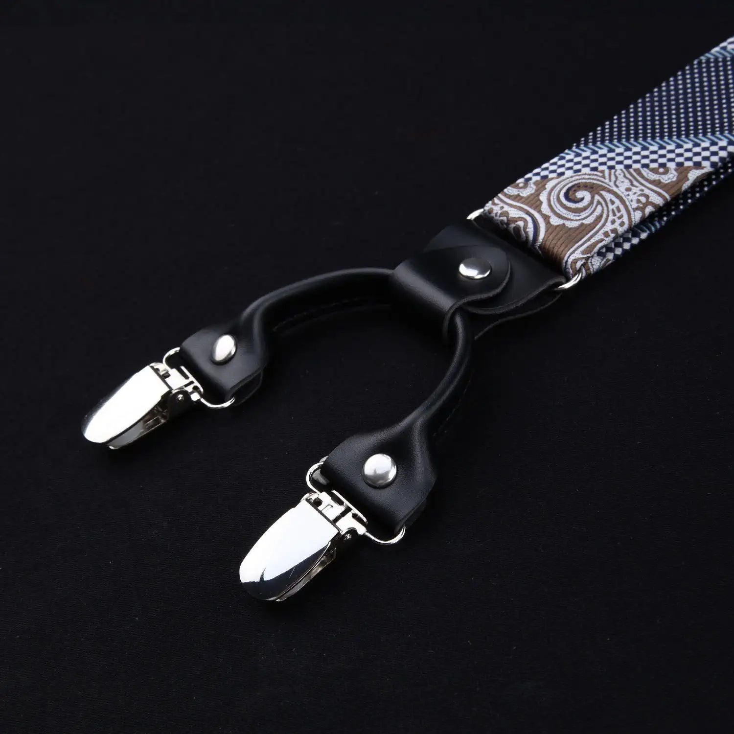 Floral Paisley Suspender Bow Tie Handkerchief 9 Brown Navy Blue 01