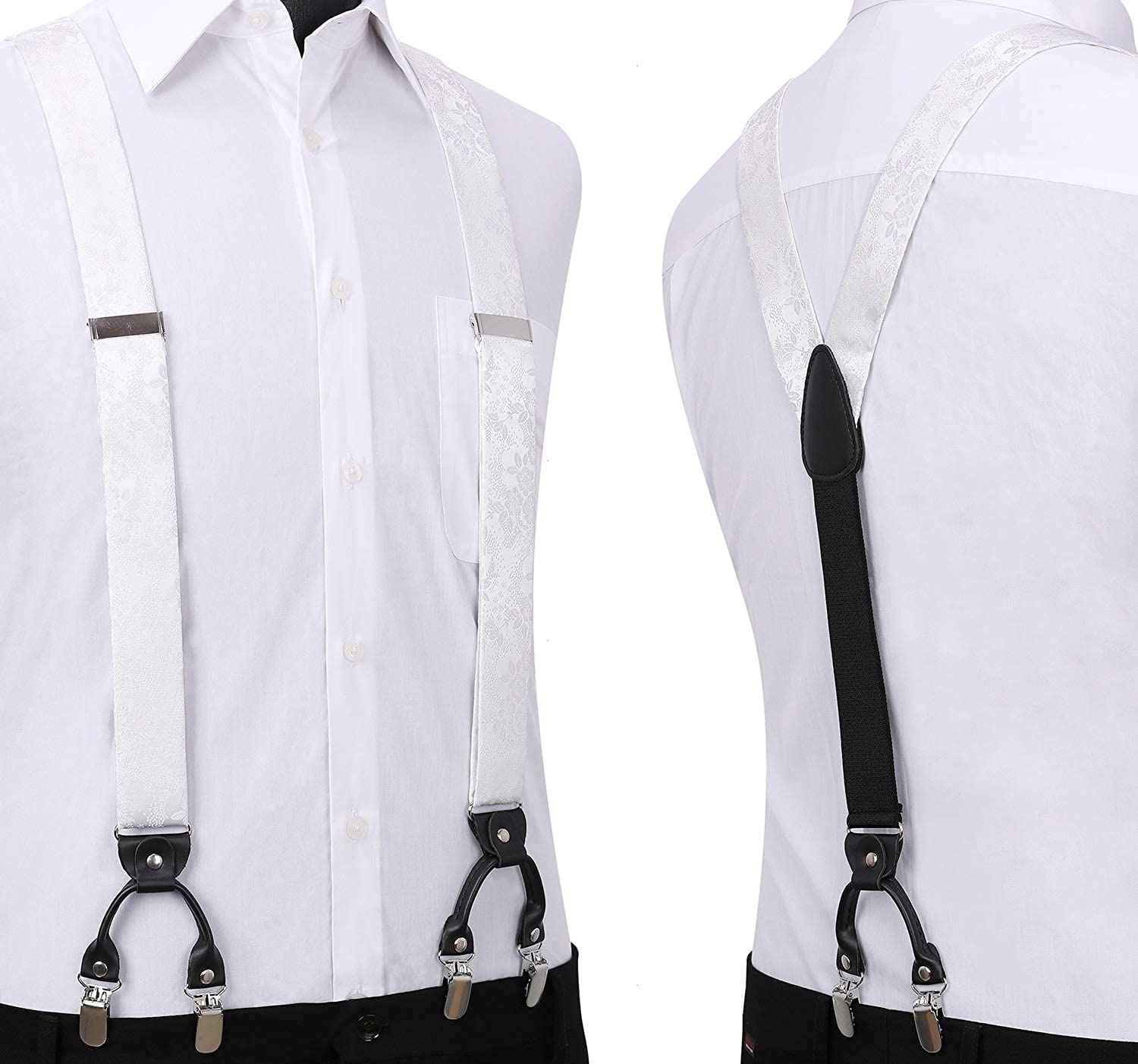 Paisley Floral Suspender Pre Tied Bow Tie Handkerchief A5 White