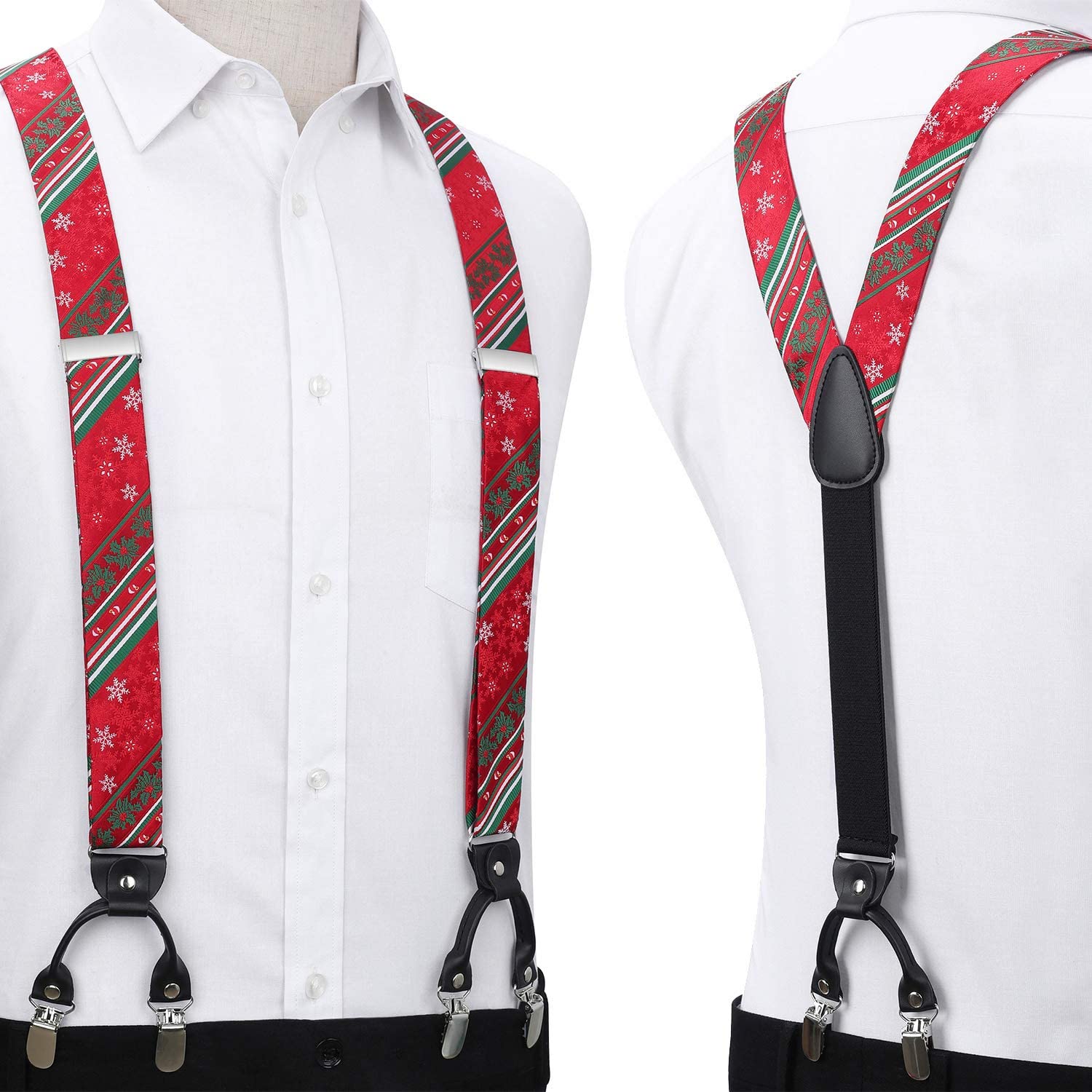 Christmas Suspender Pre Tied Bow Tie Handkerchief 01 Red Green White