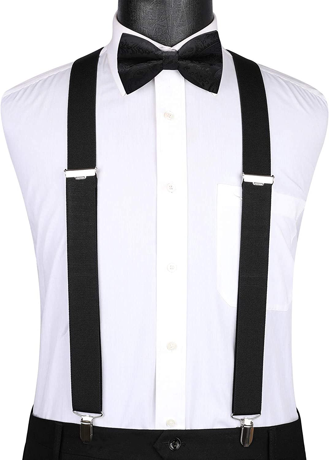 X Shaped Adjustable Suspender With 4 Clips Black 1