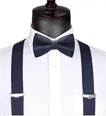 X Shaped Adjustable Suspender With 4 Clips Navy Blue 1