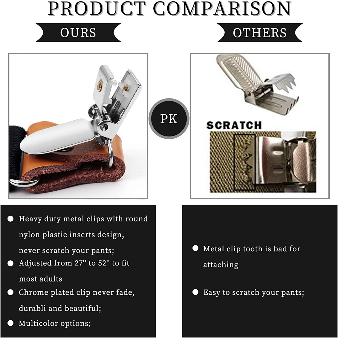 X Shaped Adjustable Suspender With 4 Clips Brown