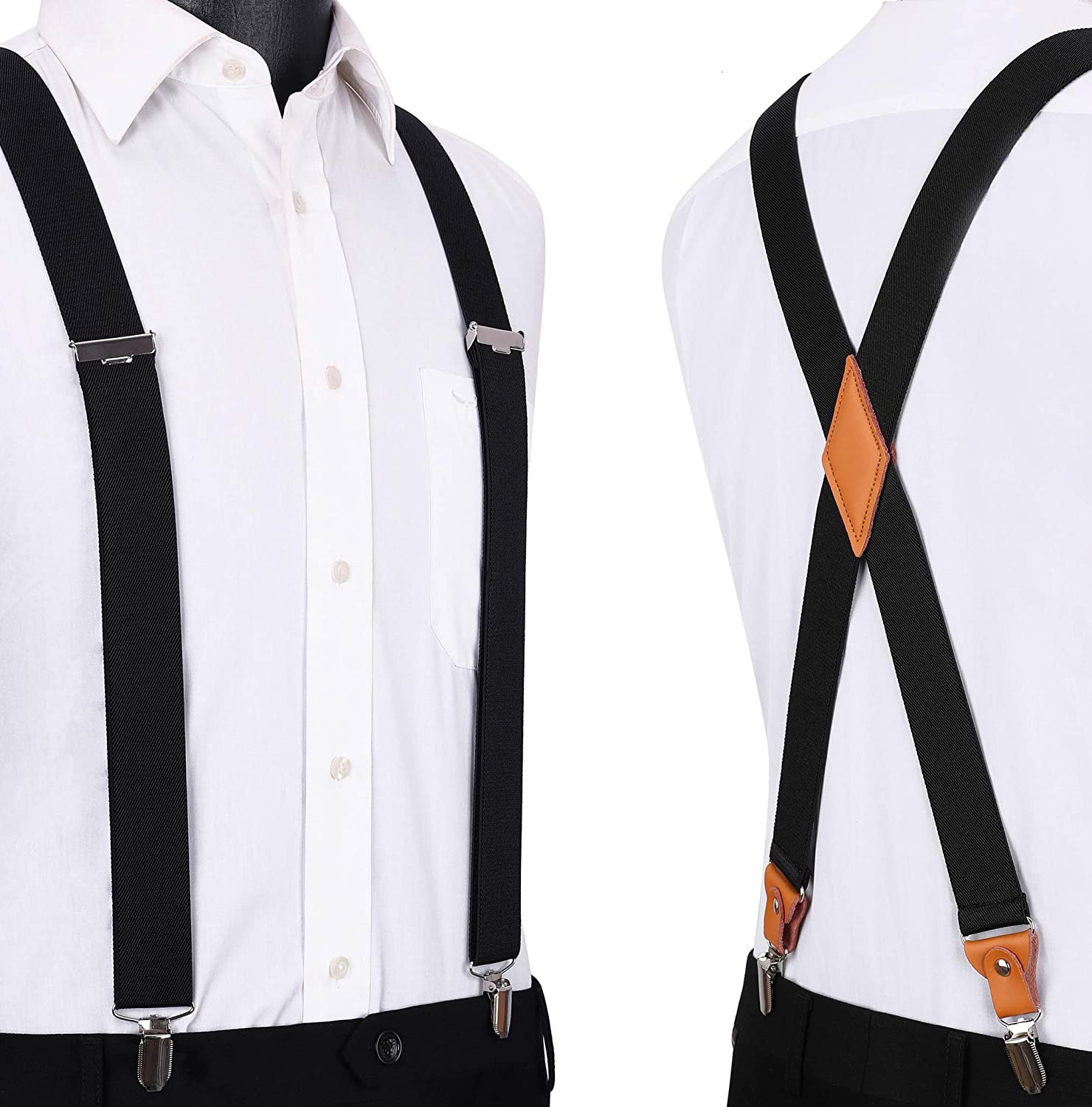 X Shaped Adjustable Suspender With 4 Clips Black 1