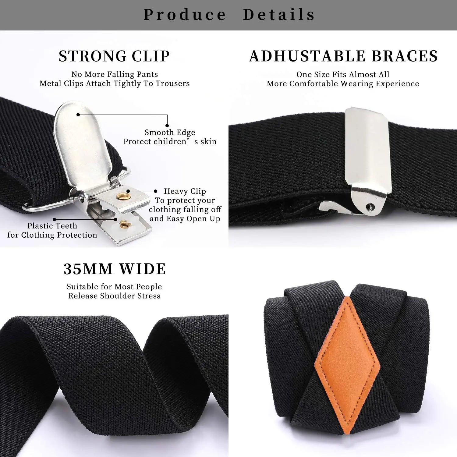 X-shaped Adjustable Suspender with 4 Clips - RED