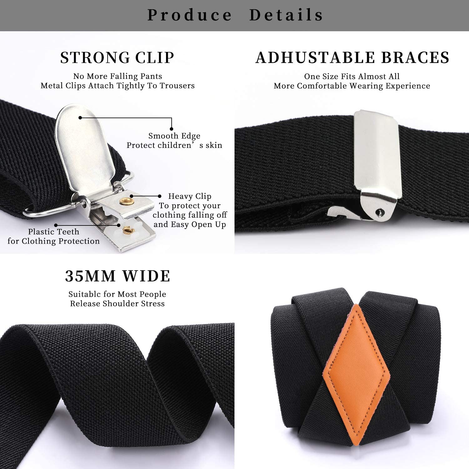 X Shaped Adjustable Suspender With 4 Clips A Black