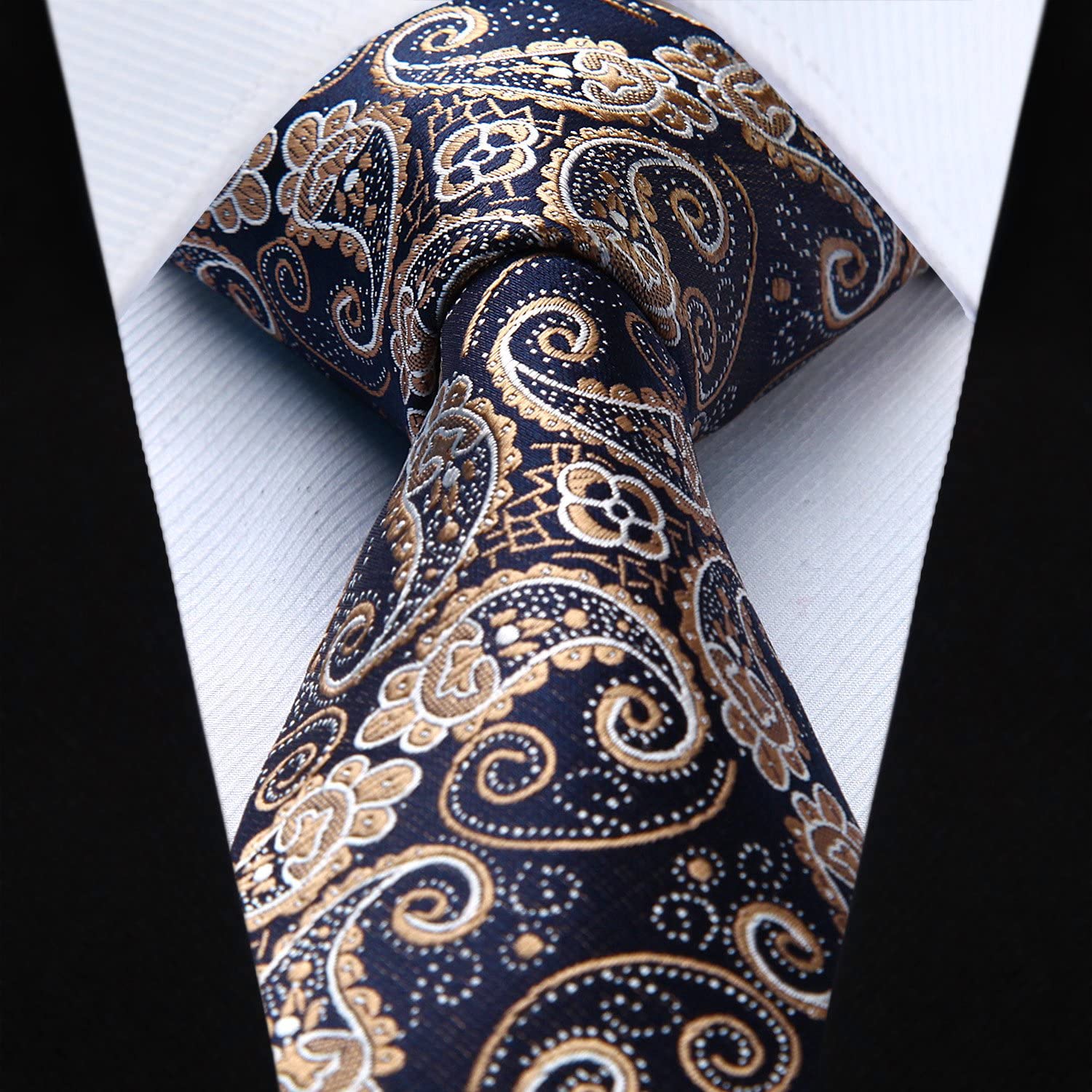 Paisley Floral Tie Handkerchief Set - GOLD/NAVY BLUE
