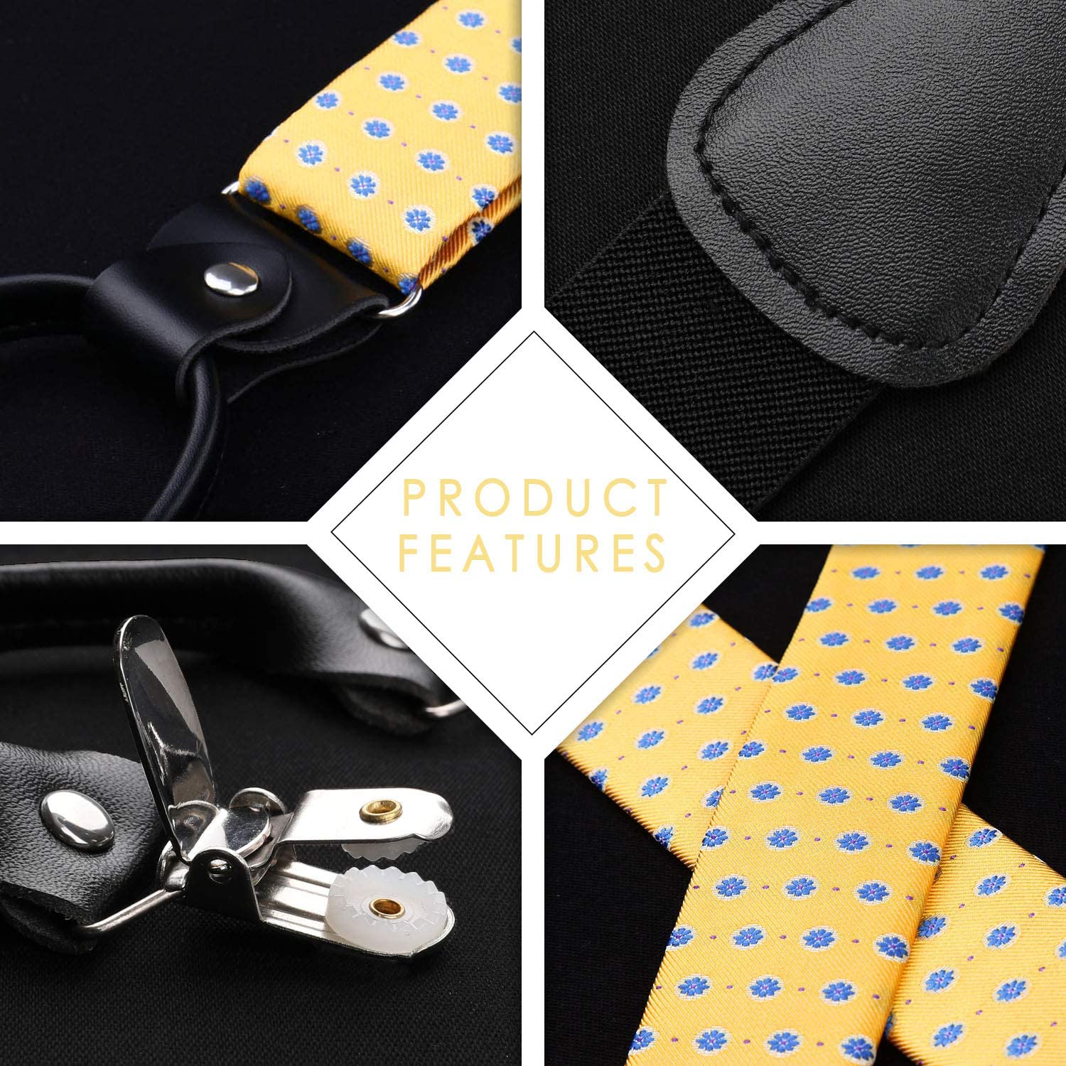 Paisley Floral Suspender Bow Tie Handkerchief 9 Yellow Blue