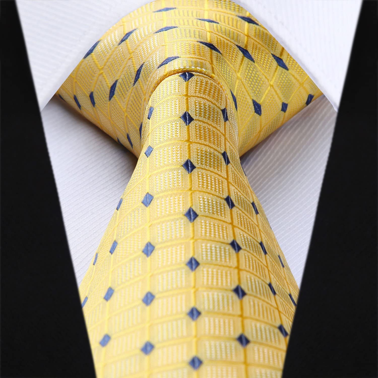 Plaid Tie Handkerchief Set - YELLOW