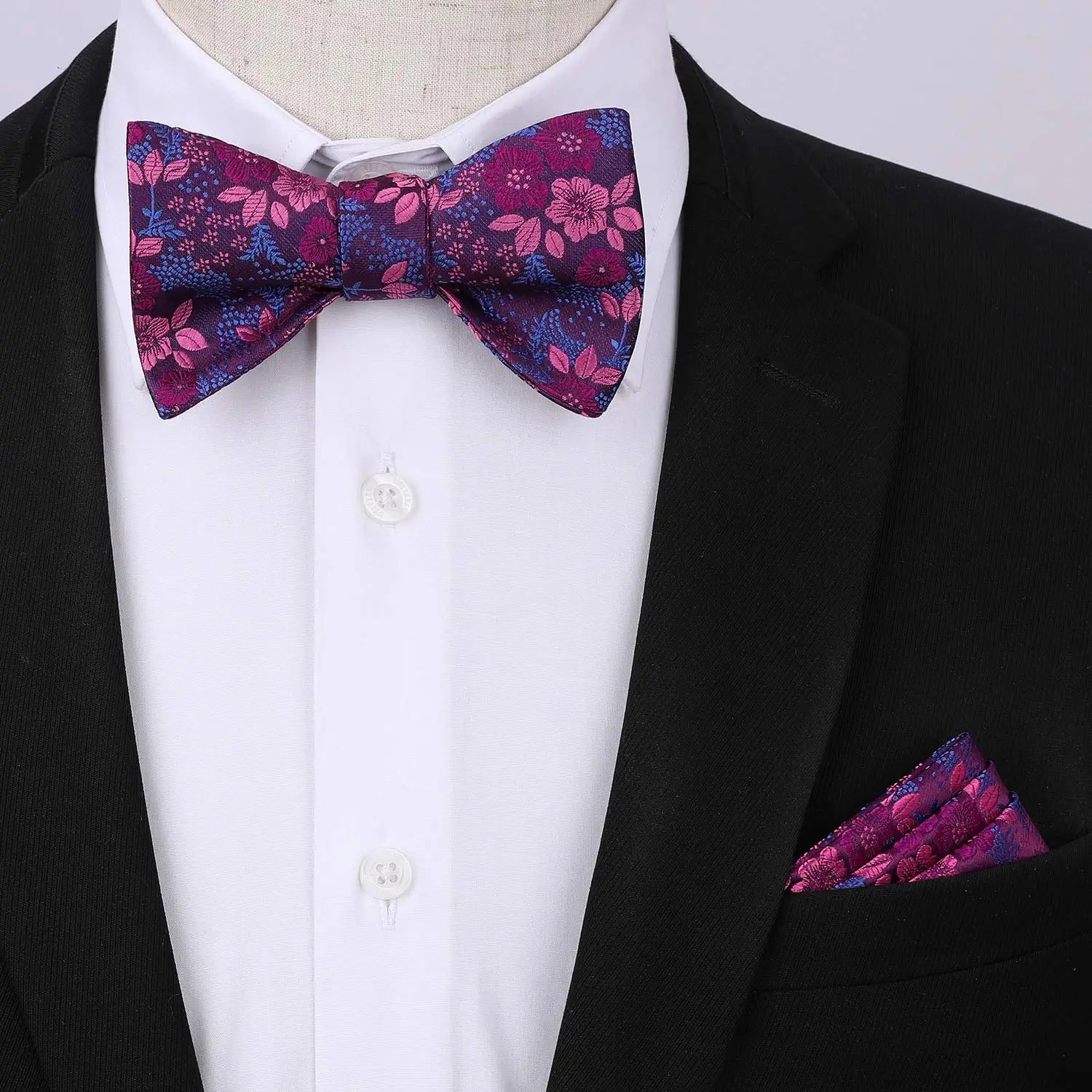 Floral Paisley Suspender Bow Tie Handkerchief 8 Purple Pink