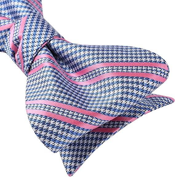 Plaid Bow Tie & Pocket Square - D-PINK / BLUE