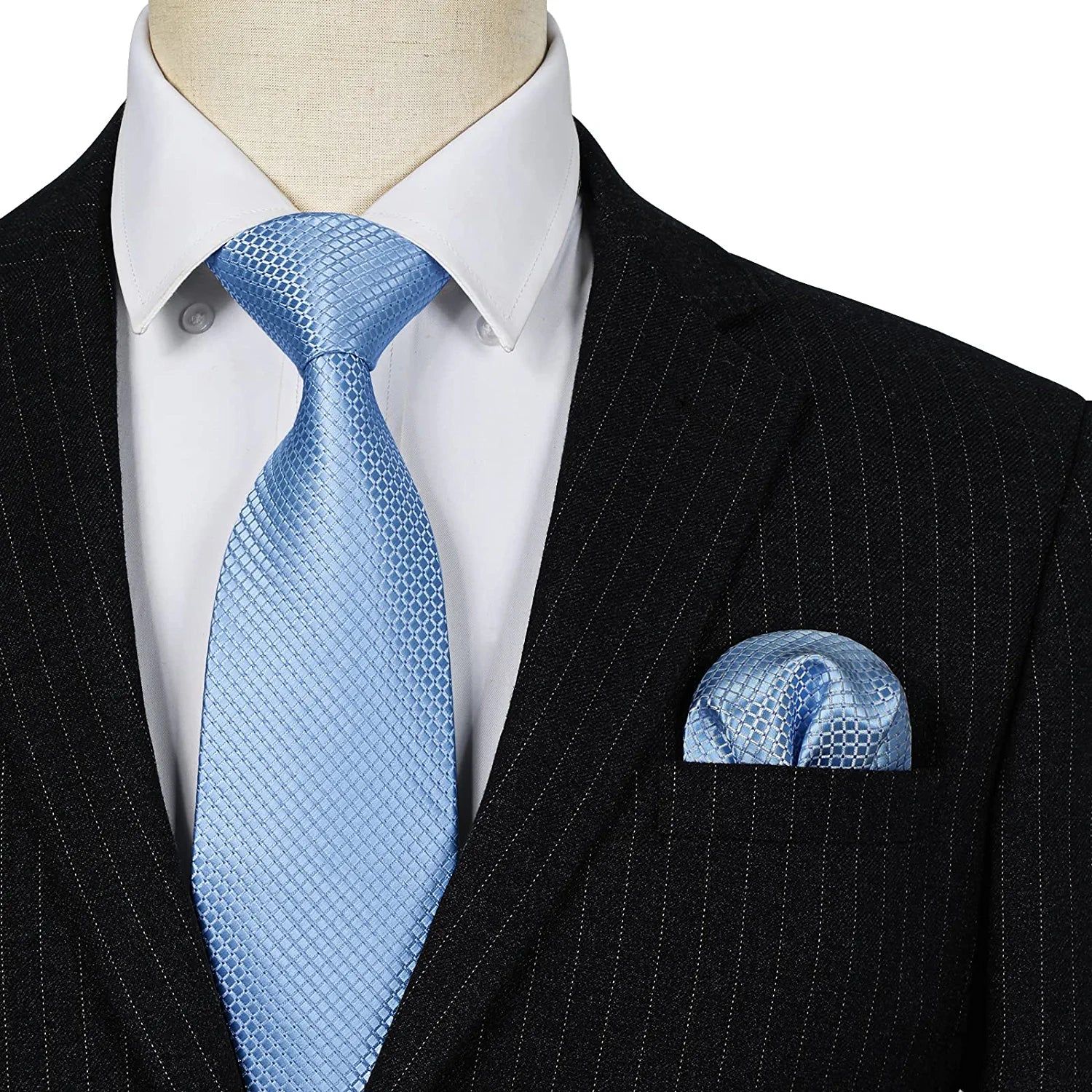 Plaid Tie Handkerchief Set - C6-BLUE