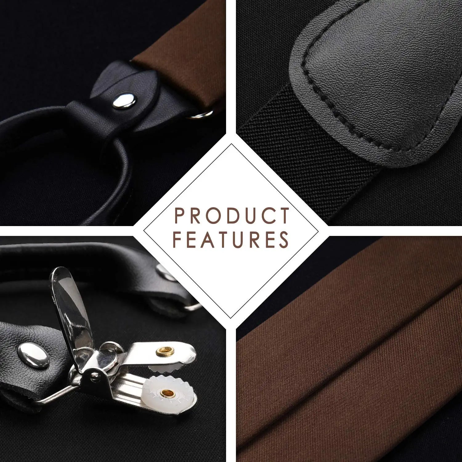 Solid Suspender Pre Tied Bow Tie Handkerchief A8 Brown