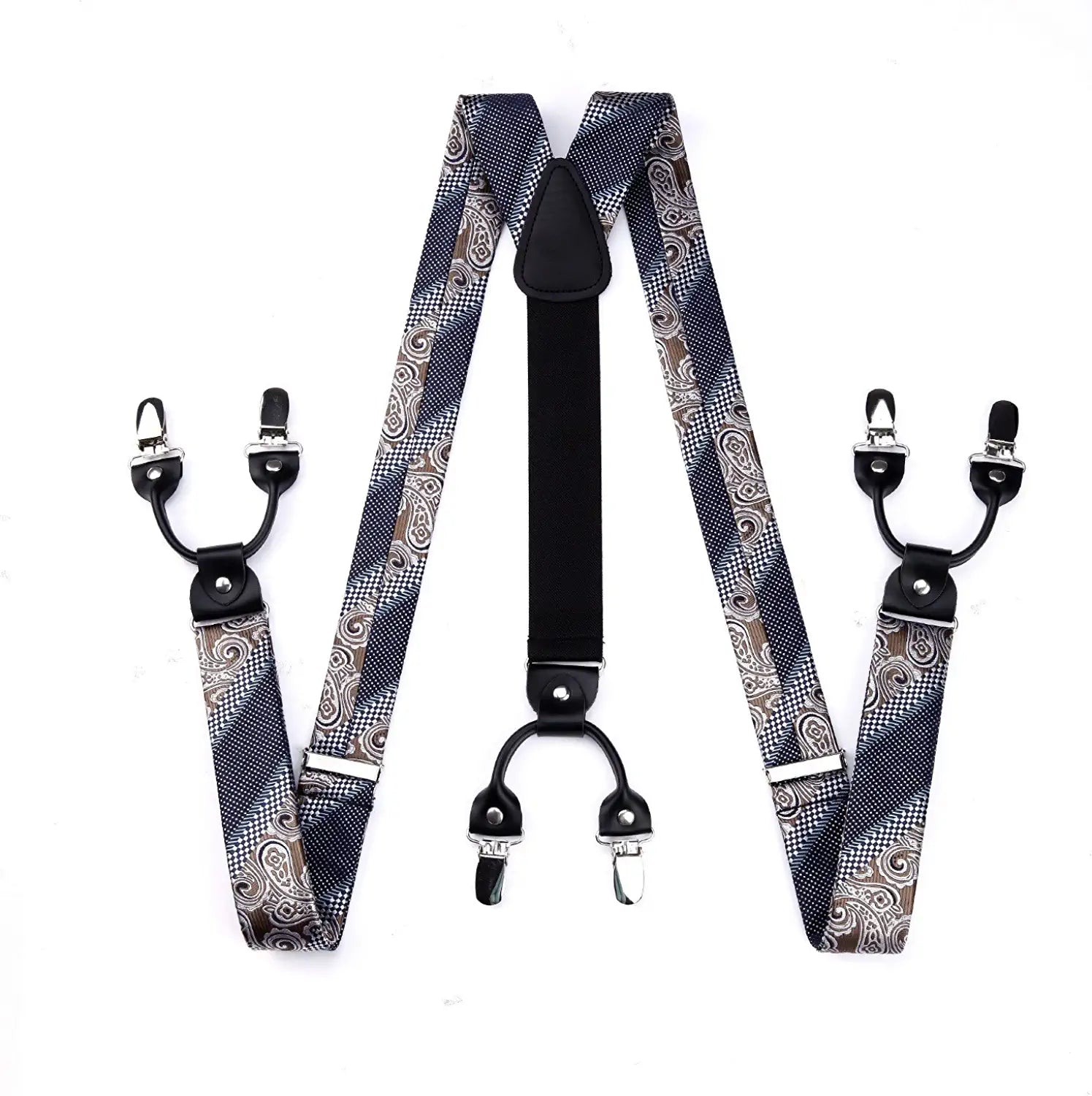 Floral Paisley Suspender Bow Tie Handkerchief 9 Brown Navy Blue 01