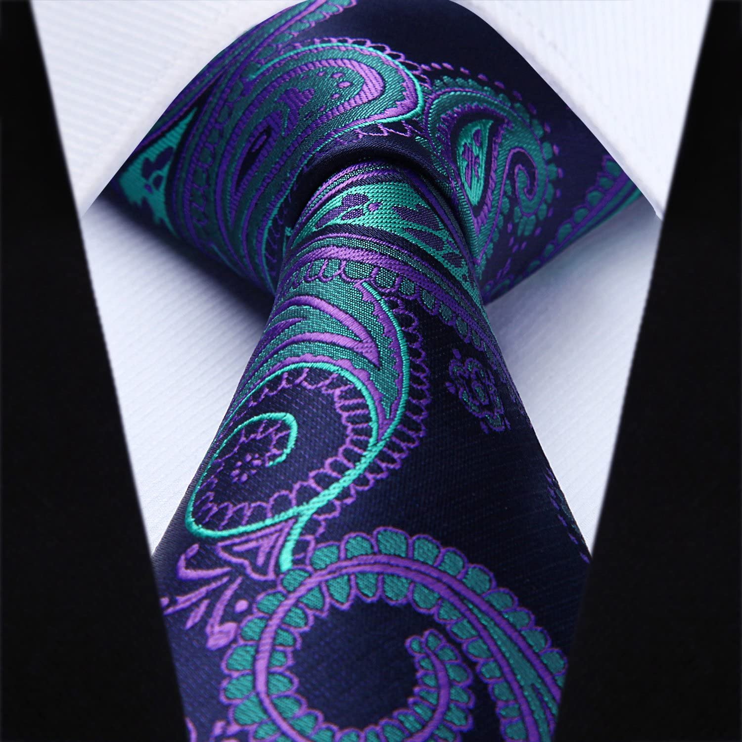 Paisley Floral Tie Handkerchief Set - NAVY BLUE/GREEN/PURPLE