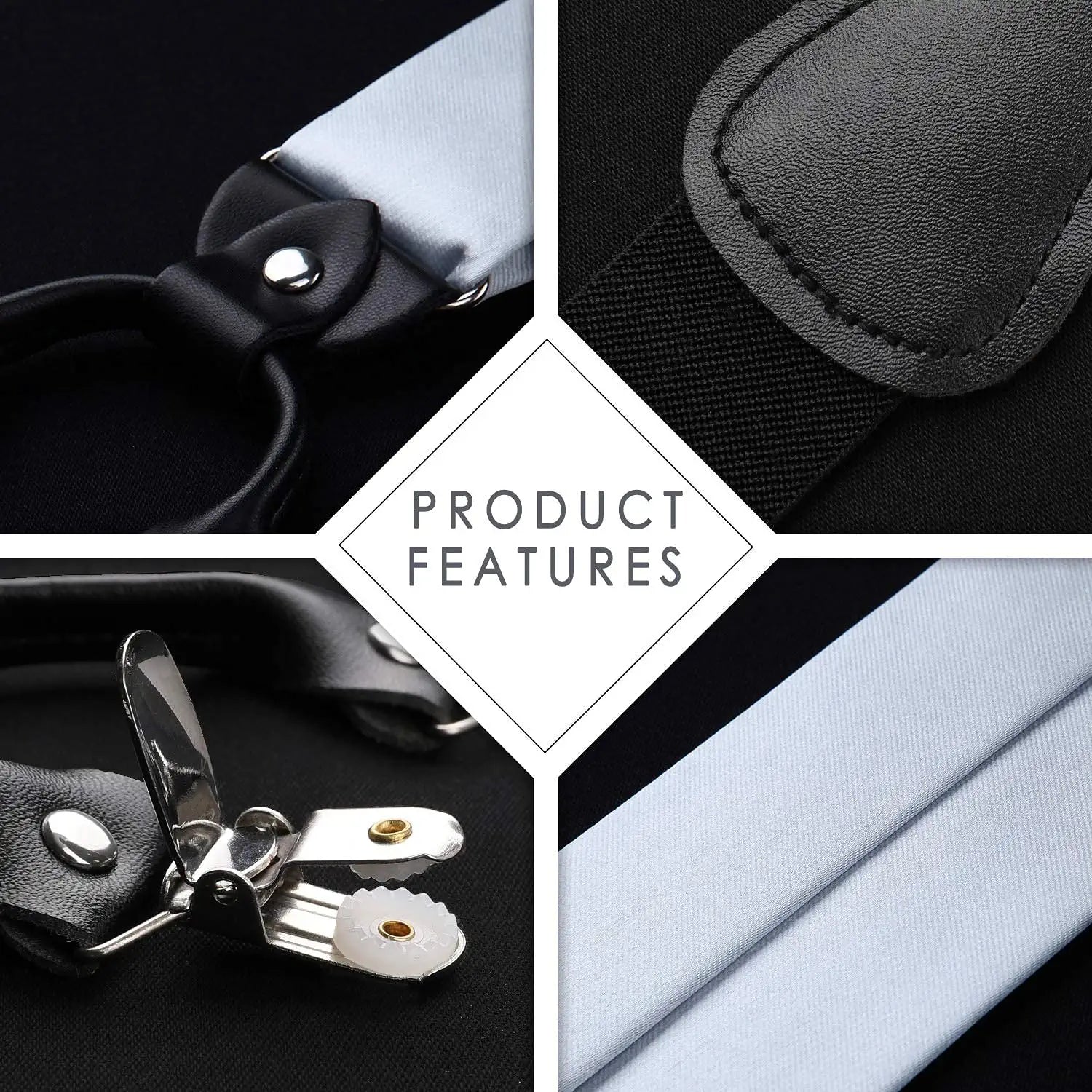 Solid Suspender Pre Tied Bow Tie Handkerchief A7 Silver