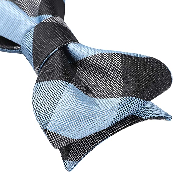 Plaid Bow Tie & Pocket Square Sets - E-GRAY/BLUE