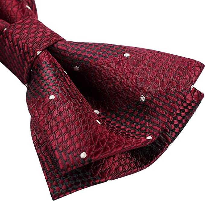 Plaid Pre-Tied Bow Tie & Pocket Square - 3-BURGUNDY / WHITE