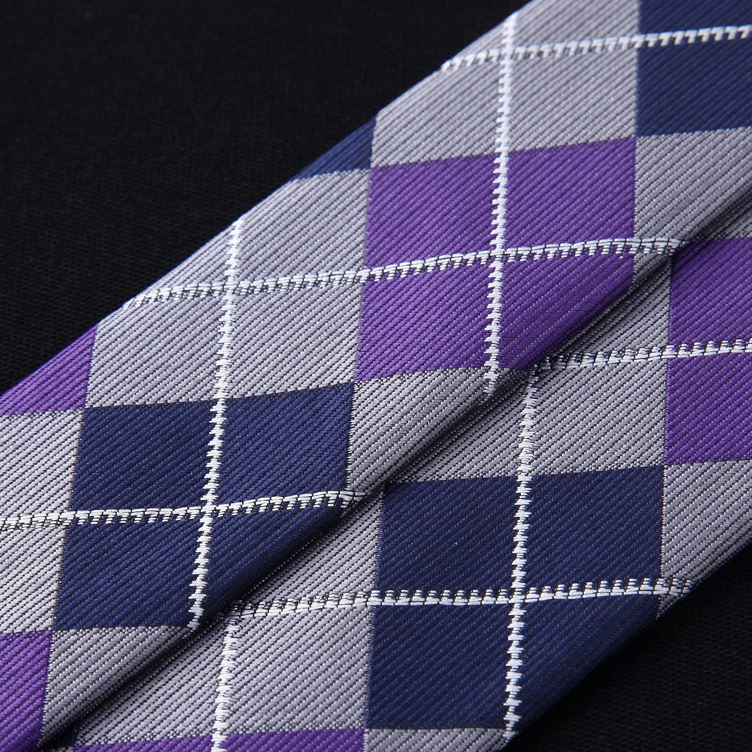 Plaid Suspender Pre Tied Bow Tie Handkerchief Purple Gray