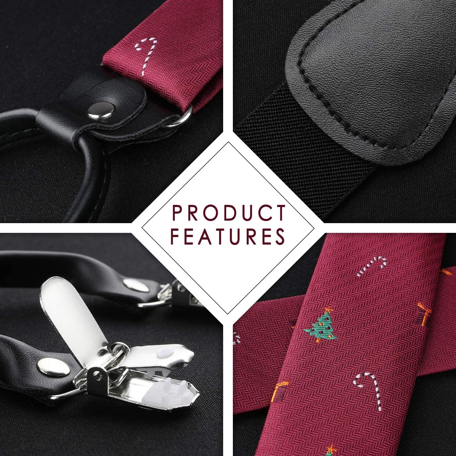 Christmas Suspender Pre Tied Bow Tie Handkerchief 07 Burgundy Green White